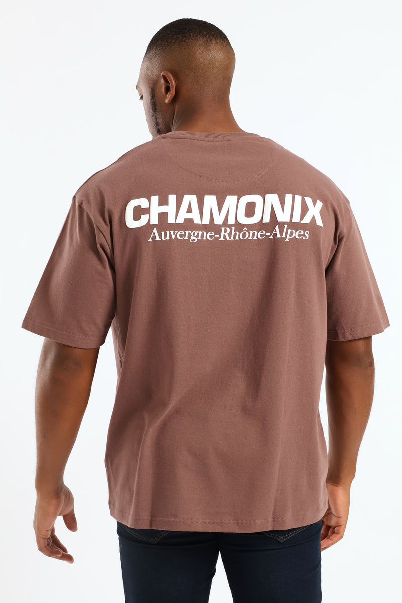 Pepper Corn Chamonix Puff Print Oversized Tee - Brown