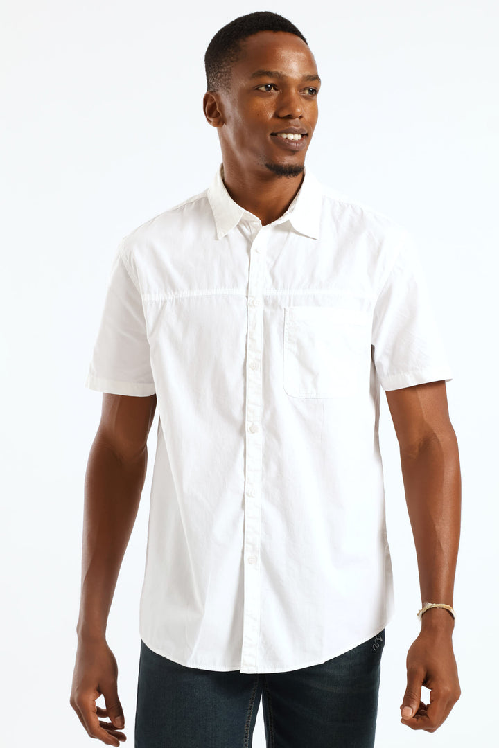 Short Sleeve Panel Poplin Shirt - White