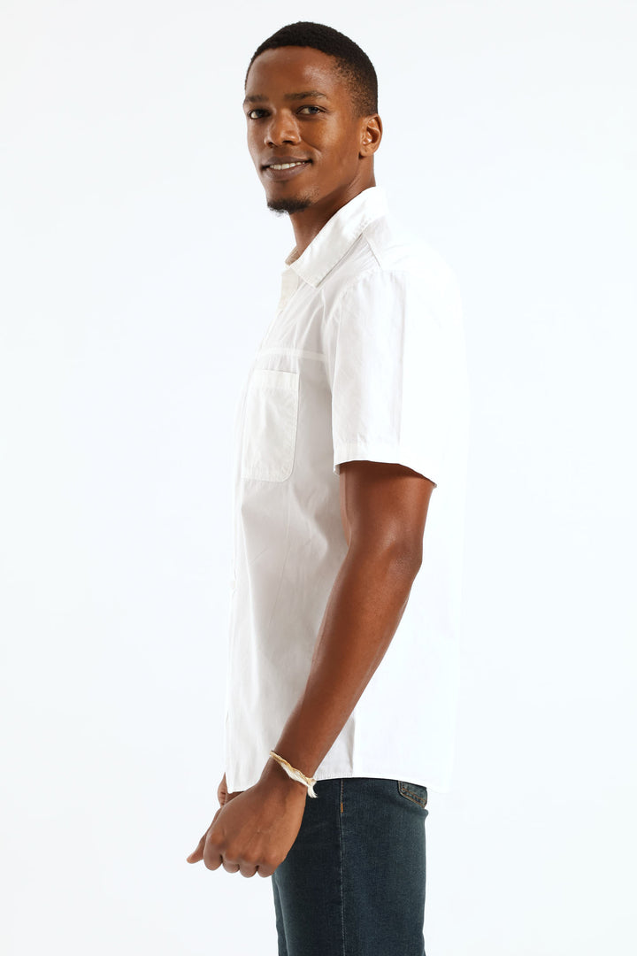 Short Sleeve Panel Poplin Shirt - White