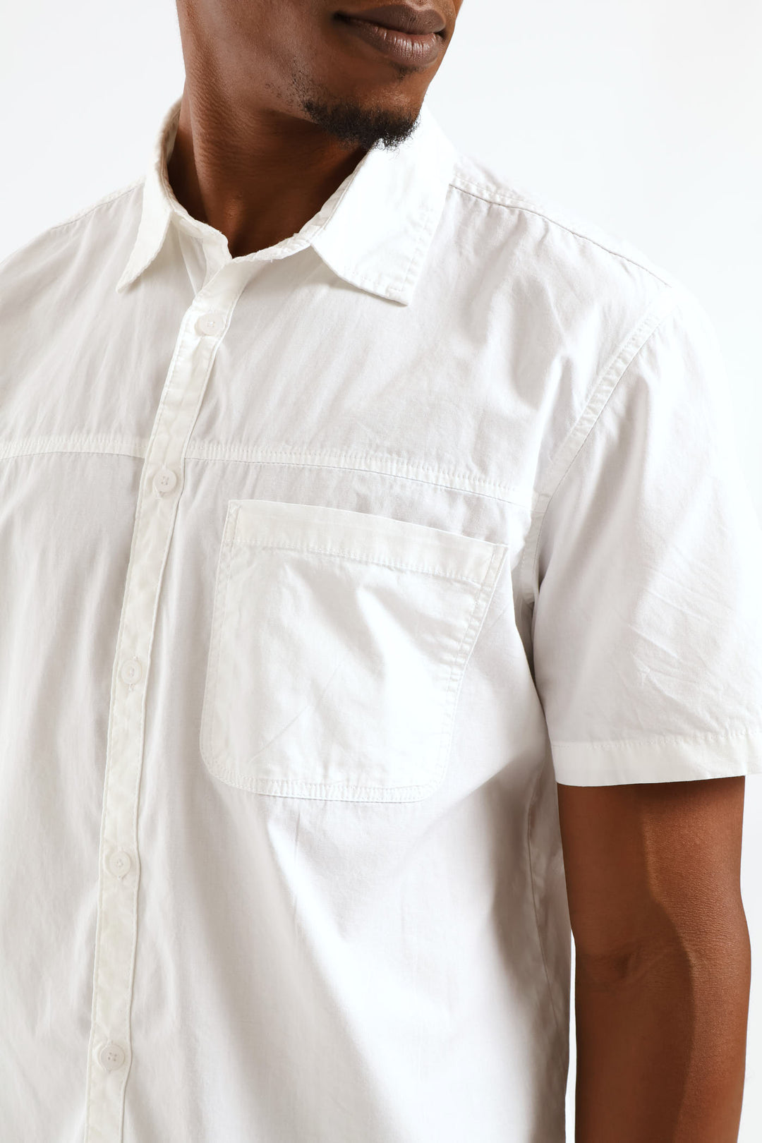 Short Sleeve Panel Poplin Shirt - White