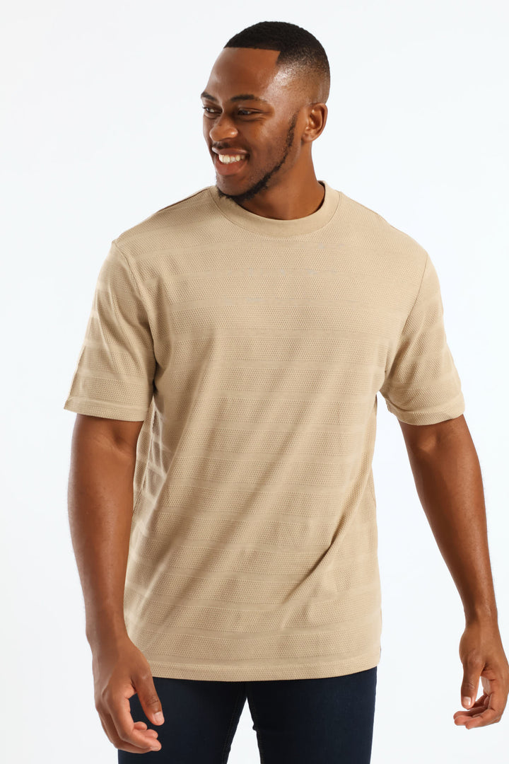 Basic Stripe Waffle Tee - Taupe