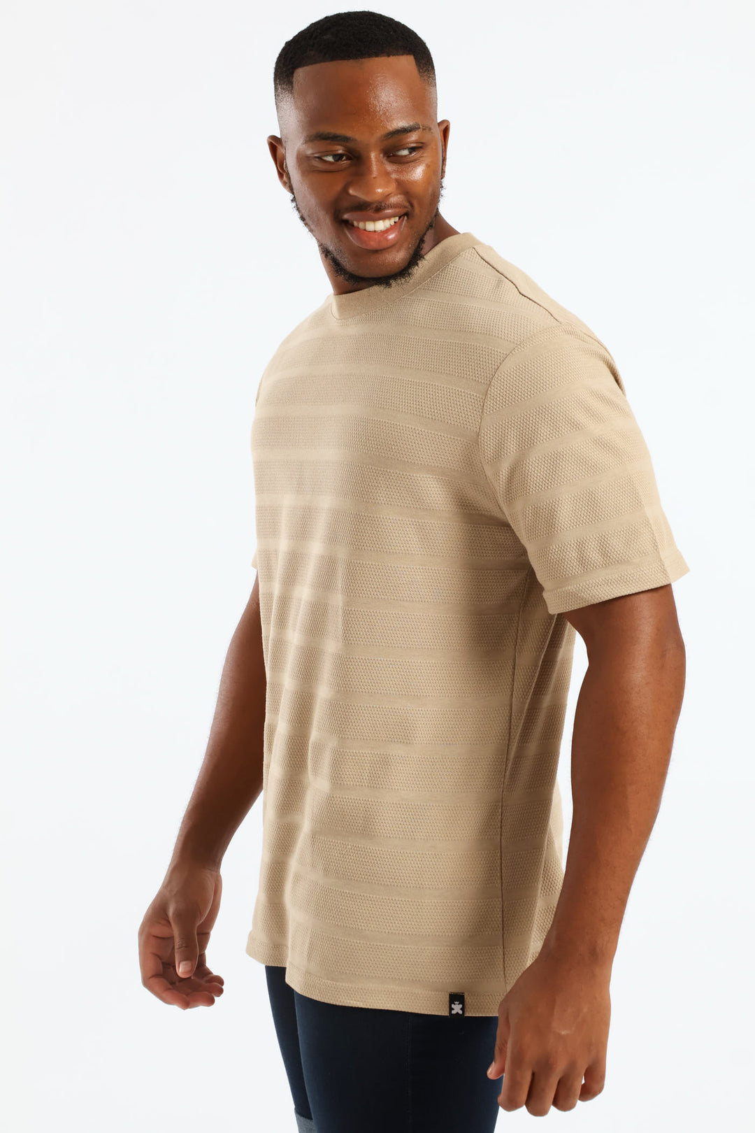 Basic Stripe Waffle Tee - Taupe