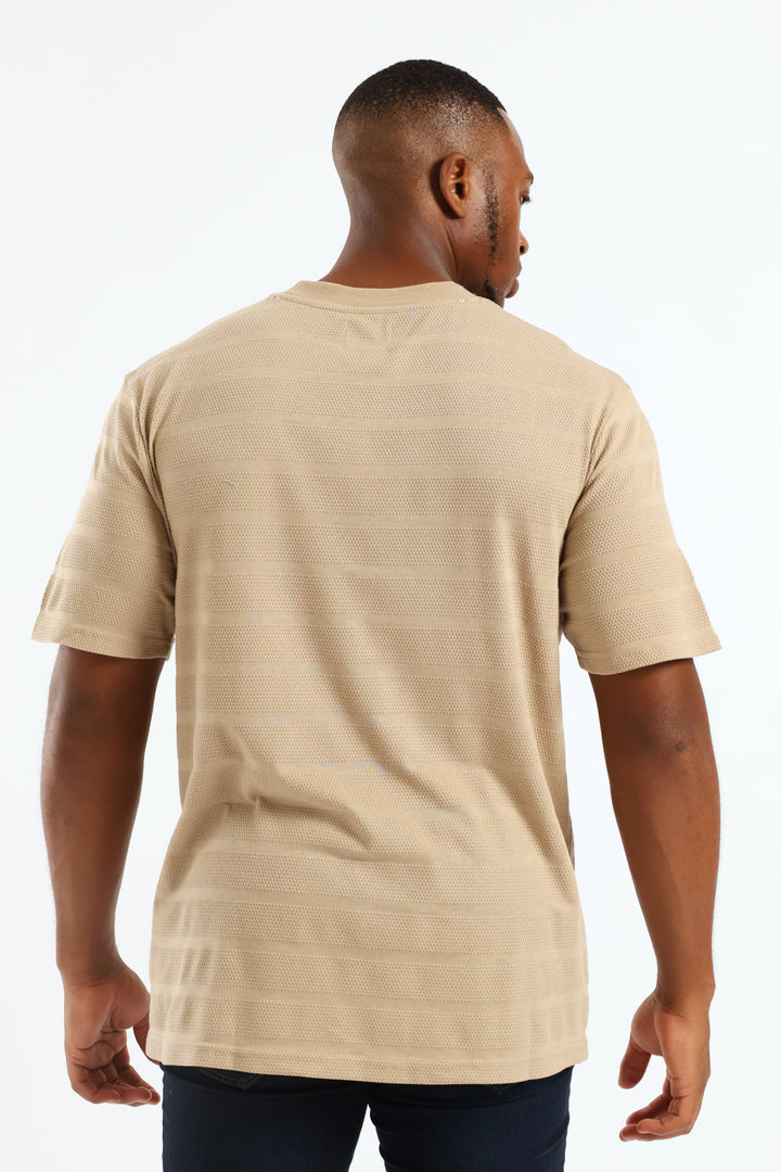 Basic Stripe Waffle Tee - Taupe