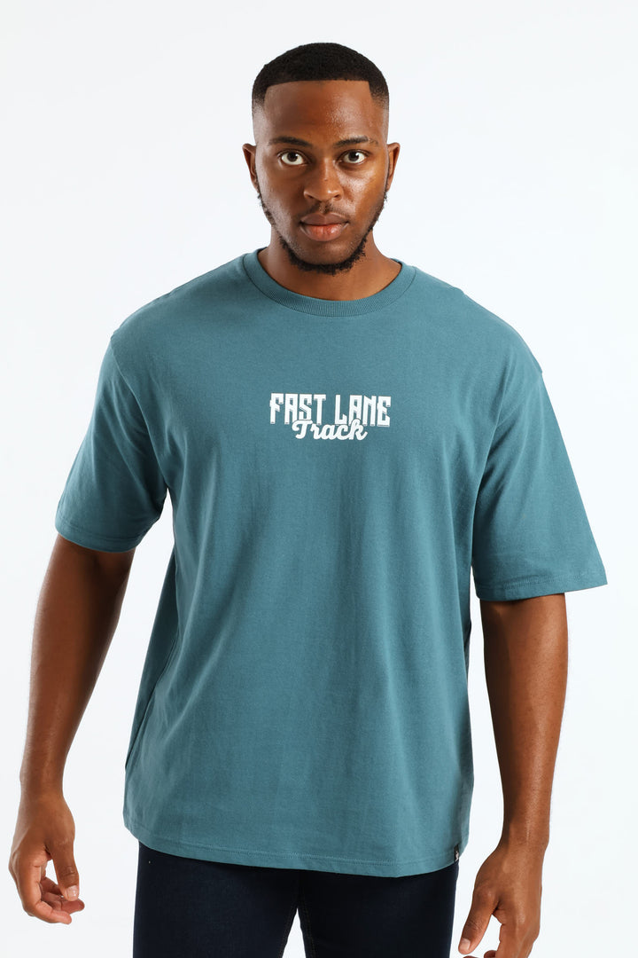 Car Oversized Print Tee - Teal