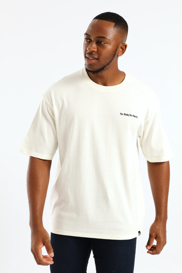 Happy Life Oversize Print Tee - Ecru