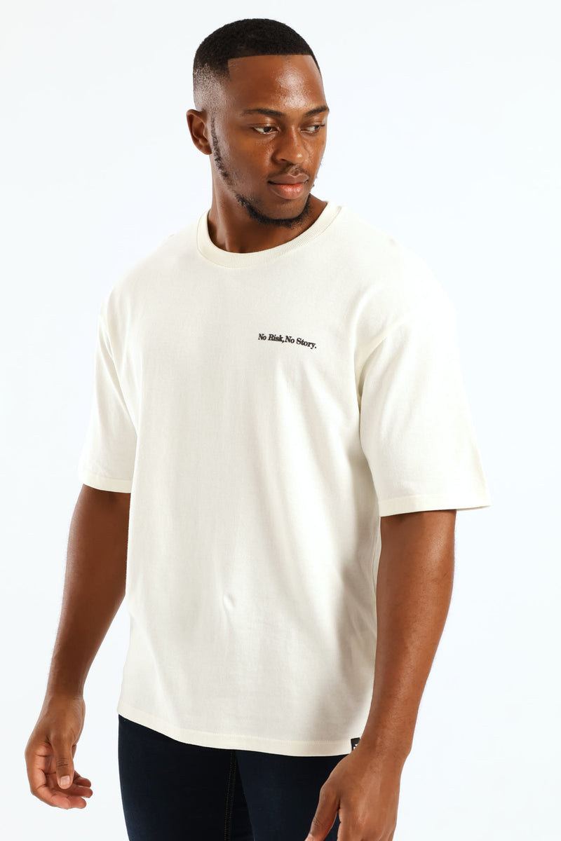 Happy Life Oversize Print Tee - Ecru