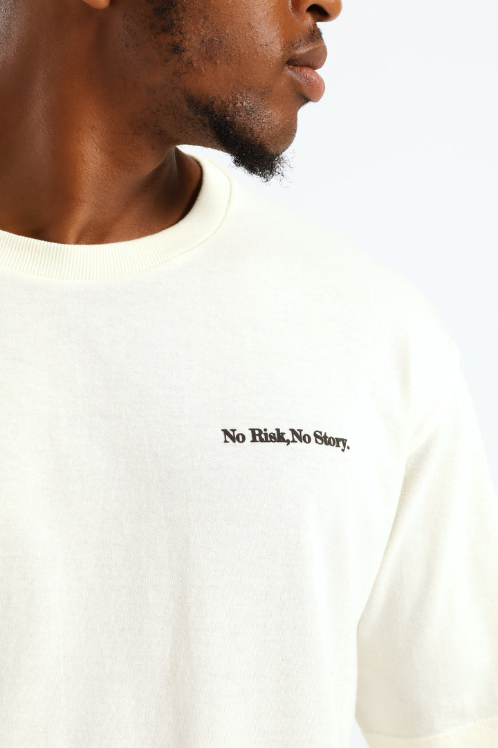 Happy Life Oversize Print Tee - Ecru