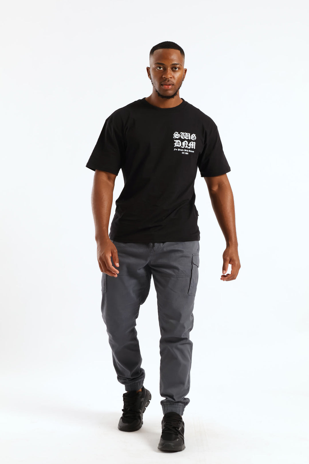 Short Sleeve Back Print Gothic Font Tee - Black