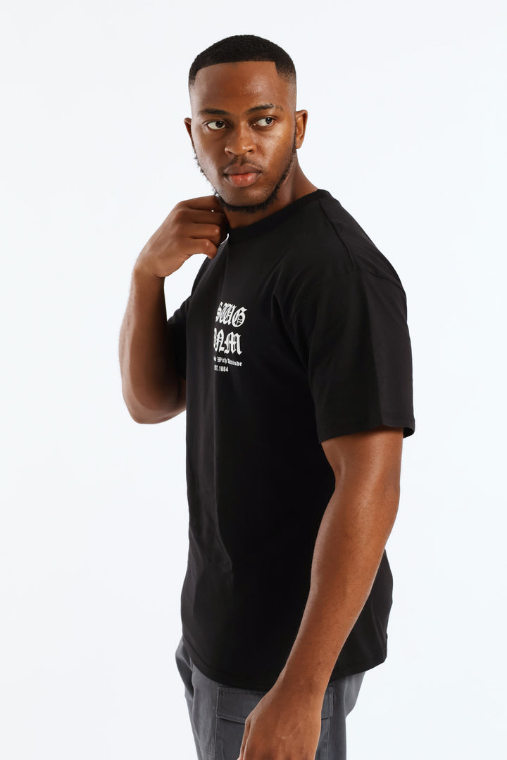 Short Sleeve Back Print Gothic Font Tee - Black