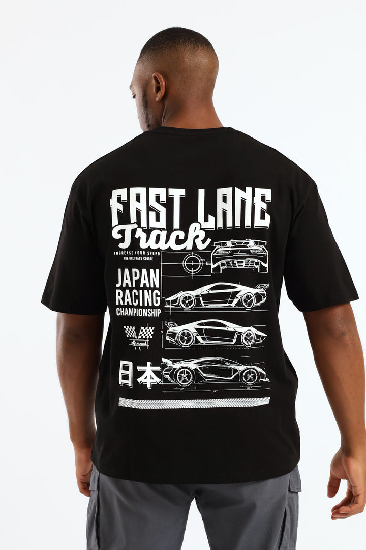 Car Oversized Print Tee - Black