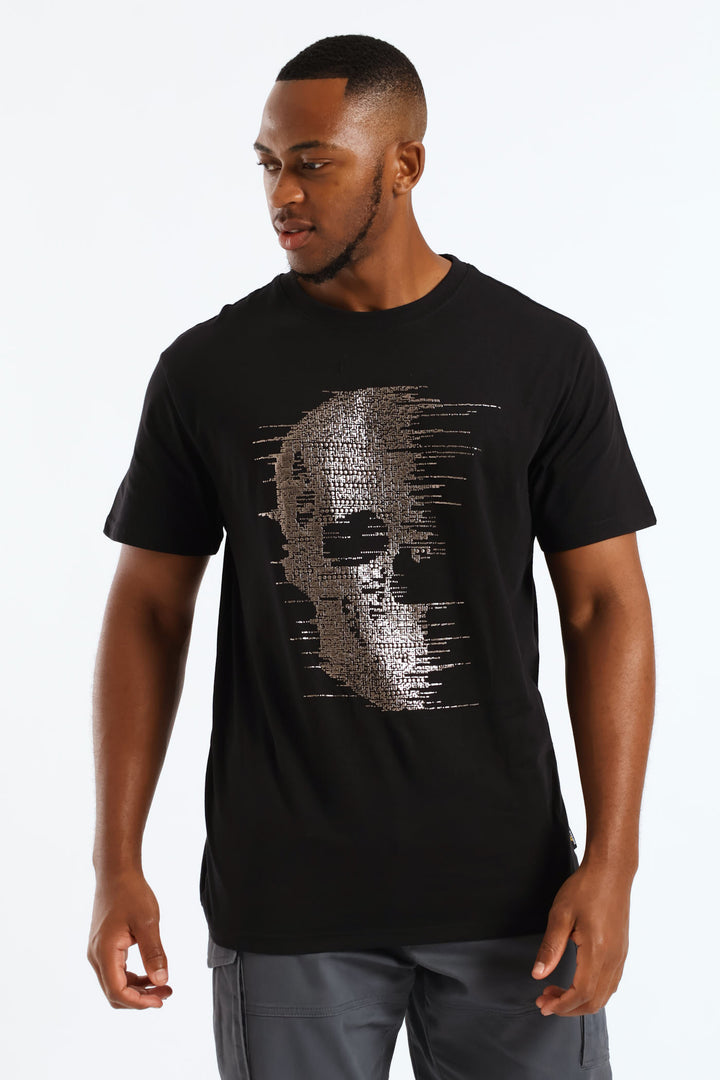 Short Sleeve Mock Rhinestone Tee - Black