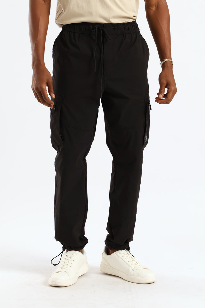 Zip Pocket Tech Utility Cargo Pants - Black