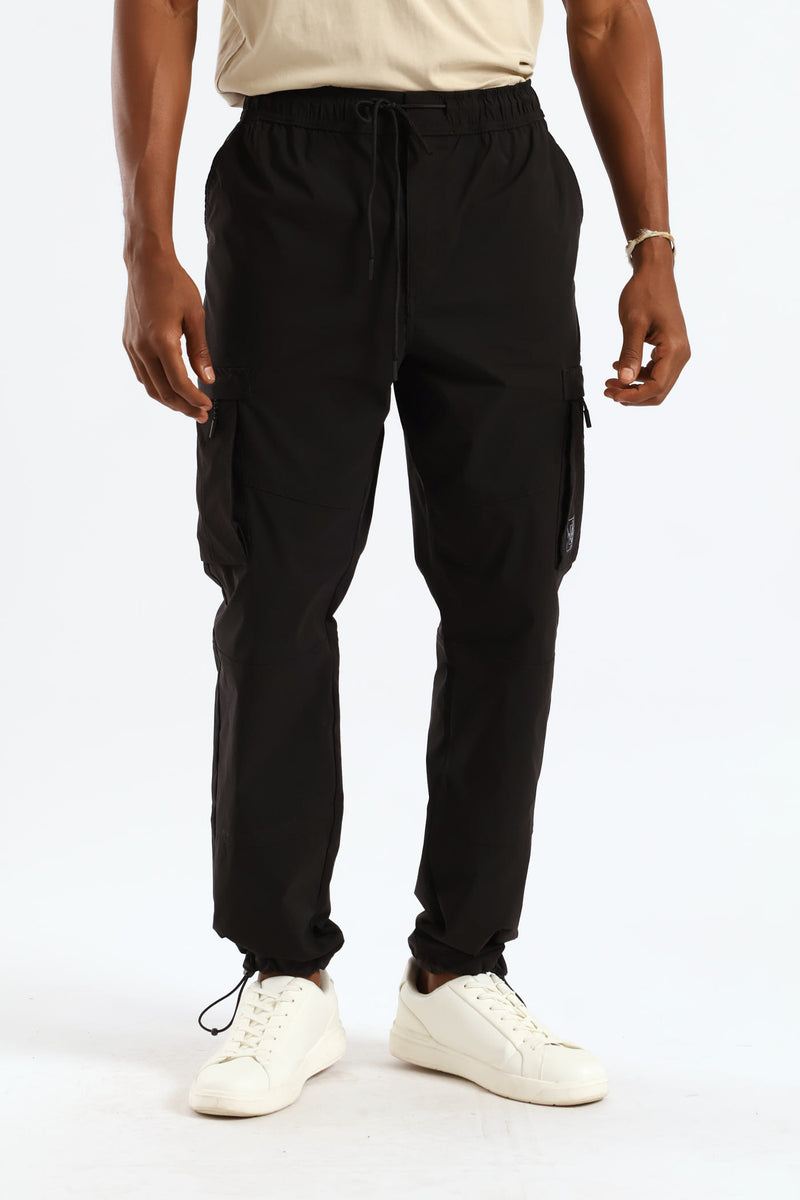 Zip Pocket Tech Utility Cargo Pants - Black