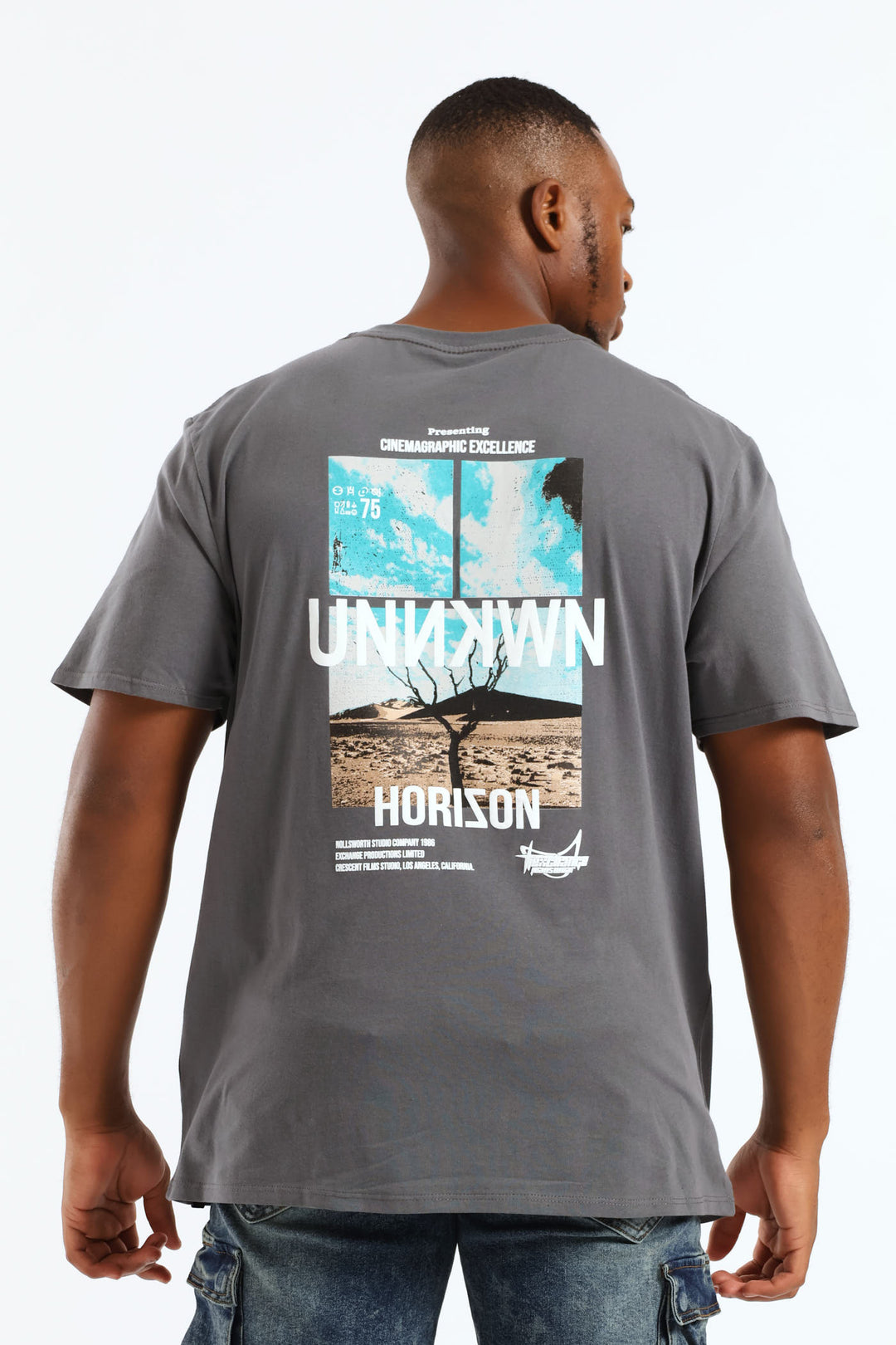 Horizon Front & Back Print Tee - Grey