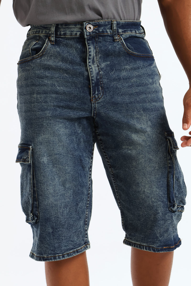 Baggy Cargo Denim Short - Dark Blue