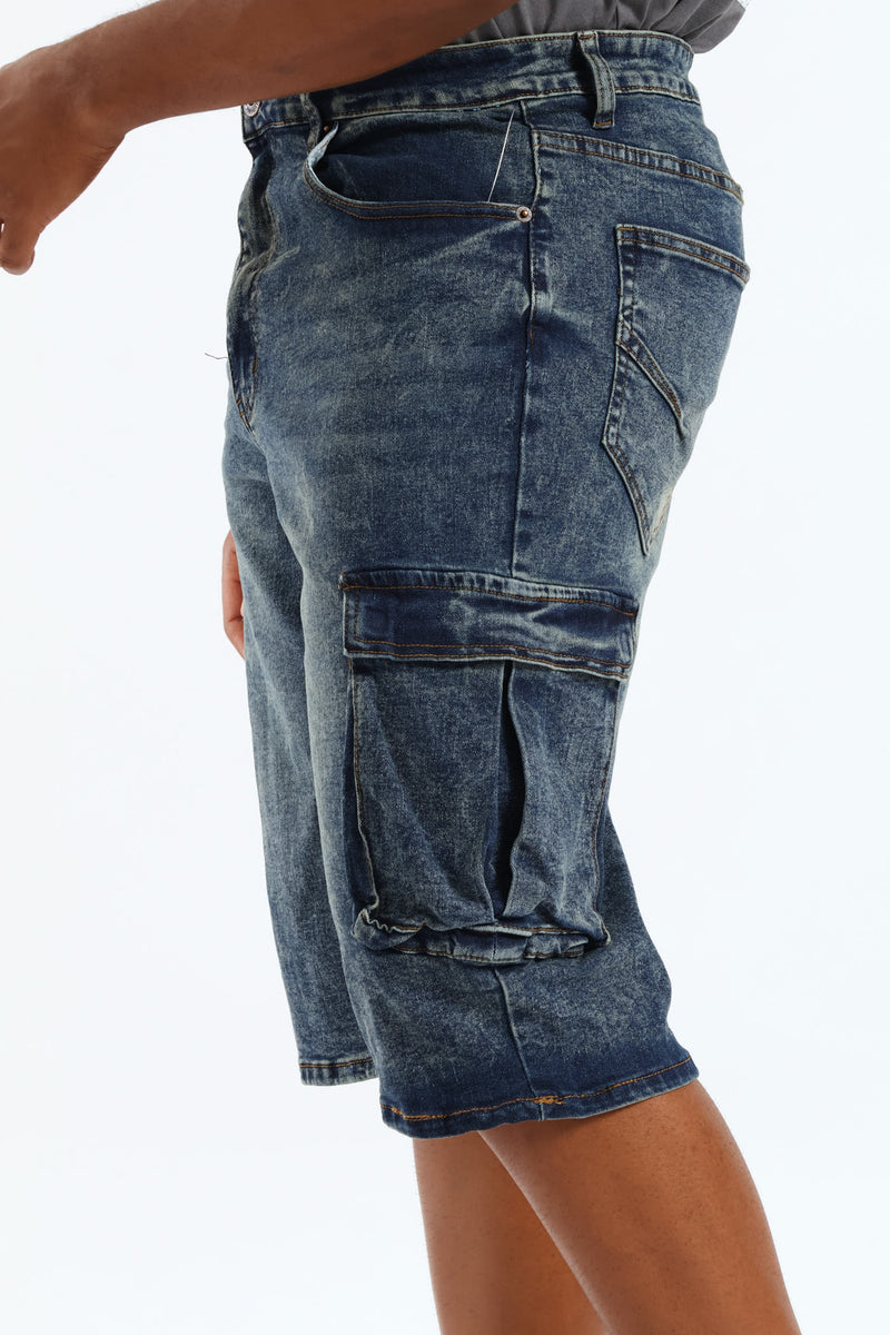 Baggy Cargo Denim Short - Dark Blue