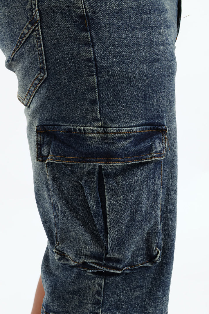 Baggy Cargo Denim Short - Dark Blue