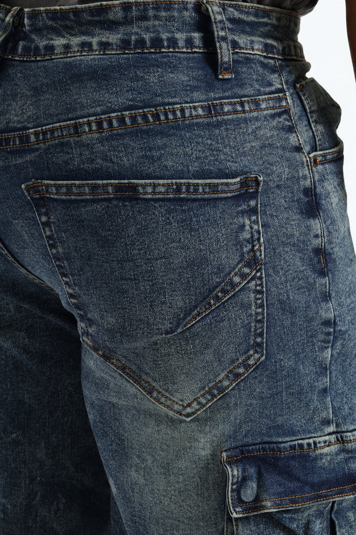 Baggy Cargo Denim Short - Dark Blue