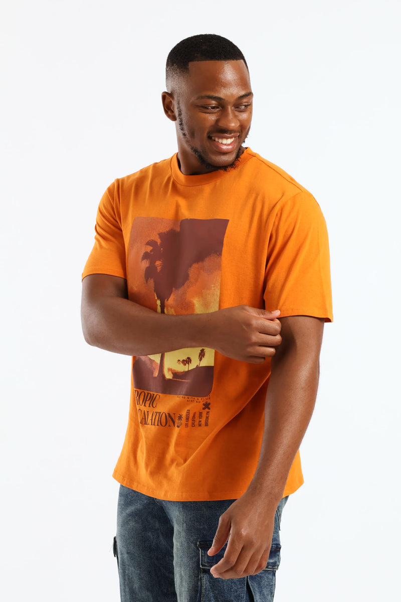 Mens Tropical Print Tee - Orange – Edgars