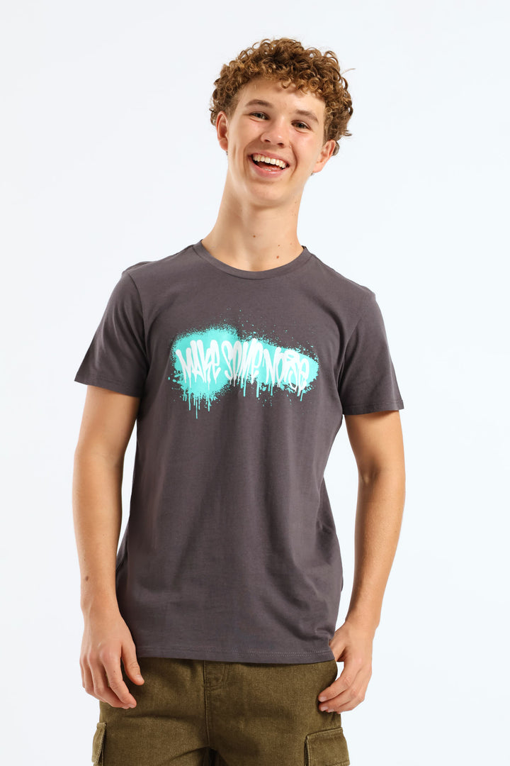 Boys Grafitti Printed Tee - Charcoal