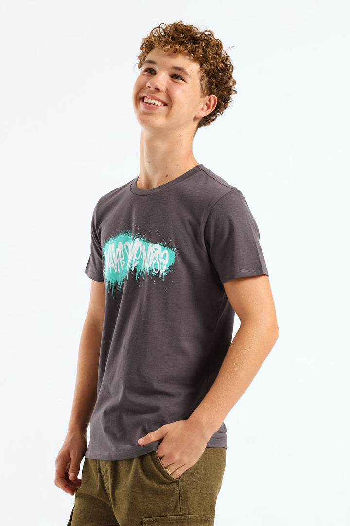 Boys Grafitti Printed Tee - Charcoal