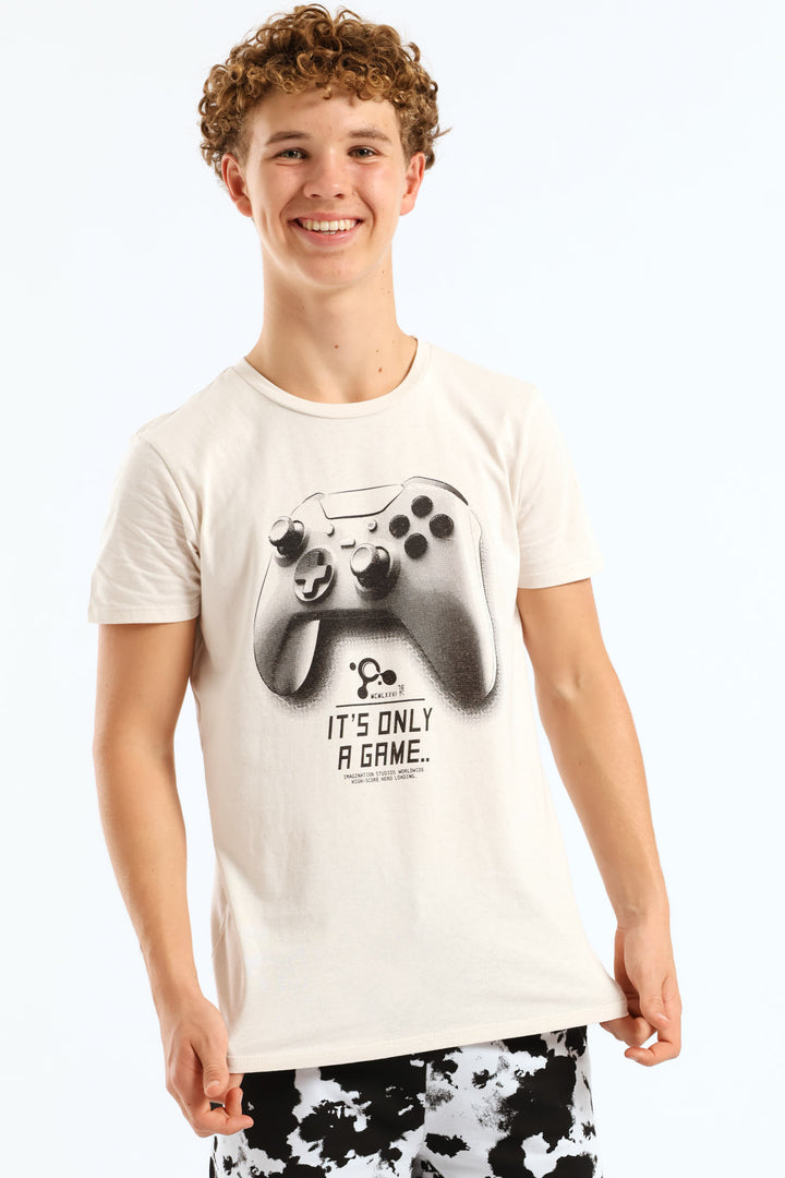 Boys Game Mode Print Tee - Light Stone
