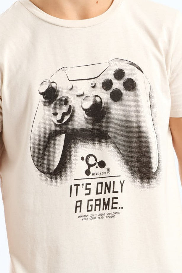 Boys Game Mode Print Tee - Light Stone