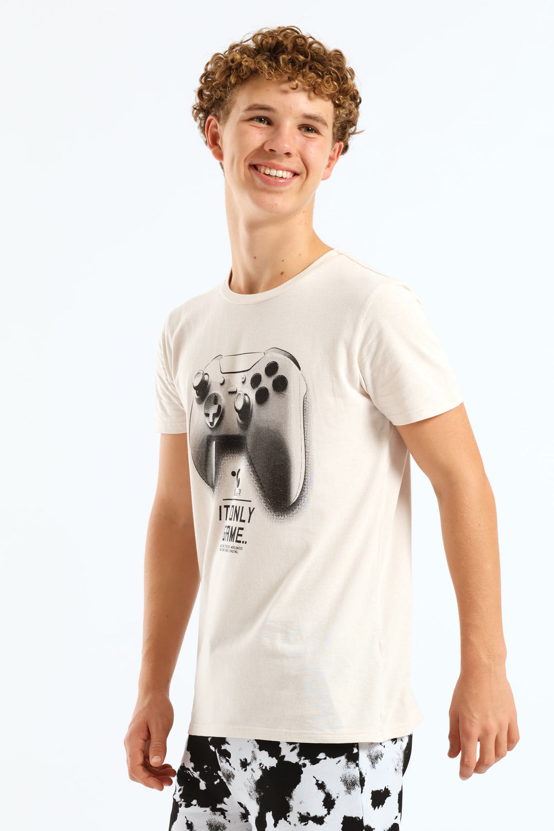 Boys Game Mode Print Tee - Light Stone