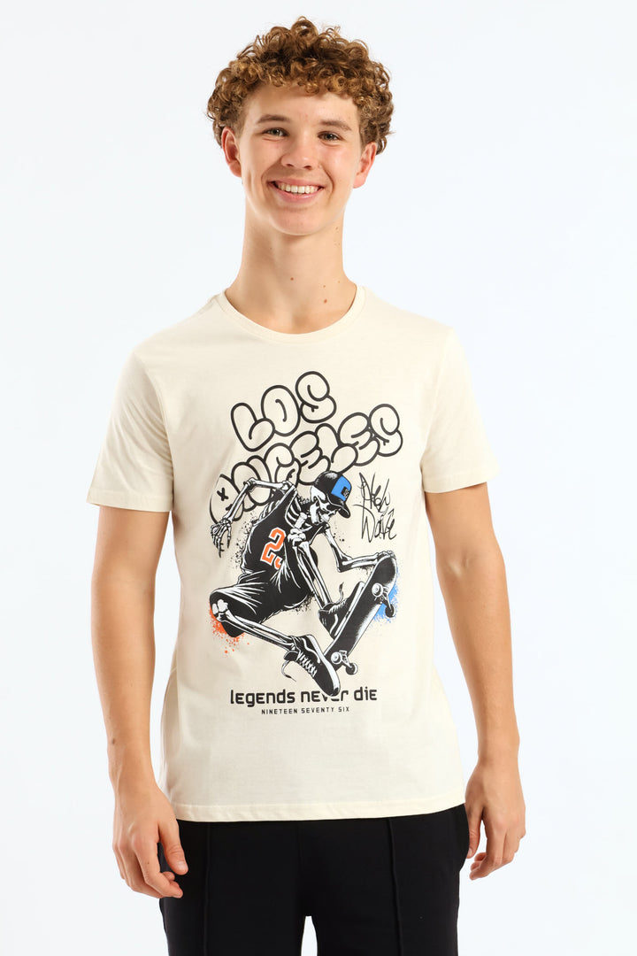 Boys Skeleton Basketball Print Tee - Stone