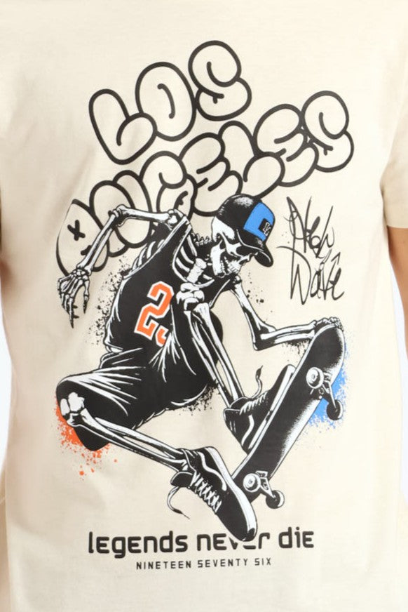 Boys Skeleton Basketball Print Tee - Stone