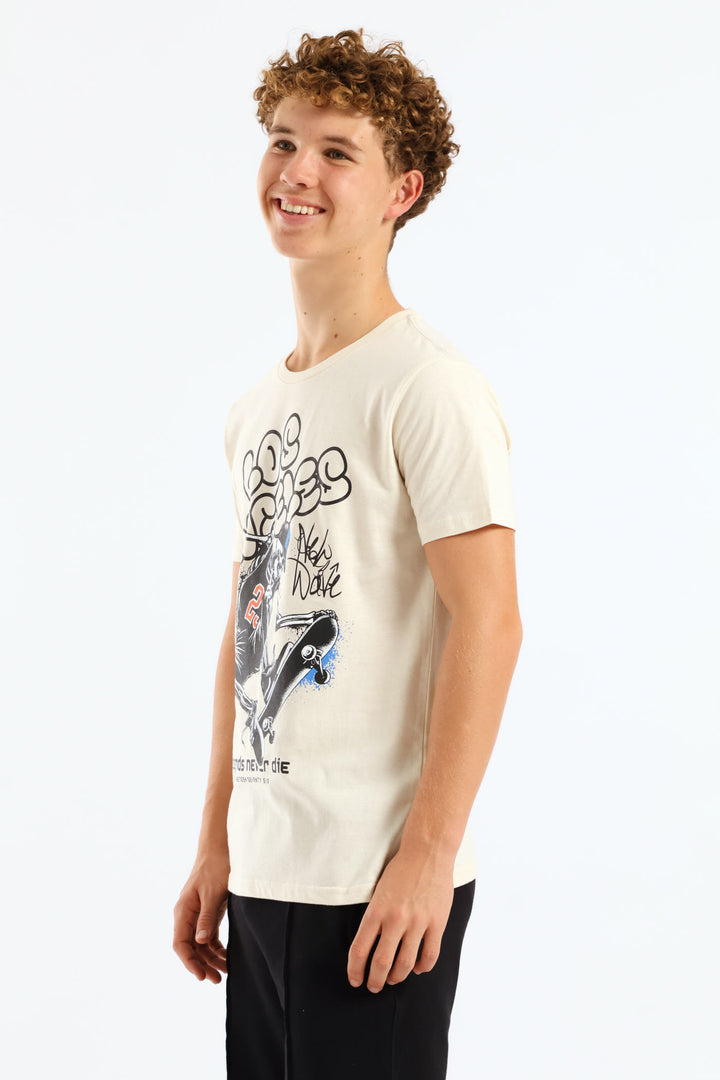 Boys Skeleton Basketball Print Tee - Stone