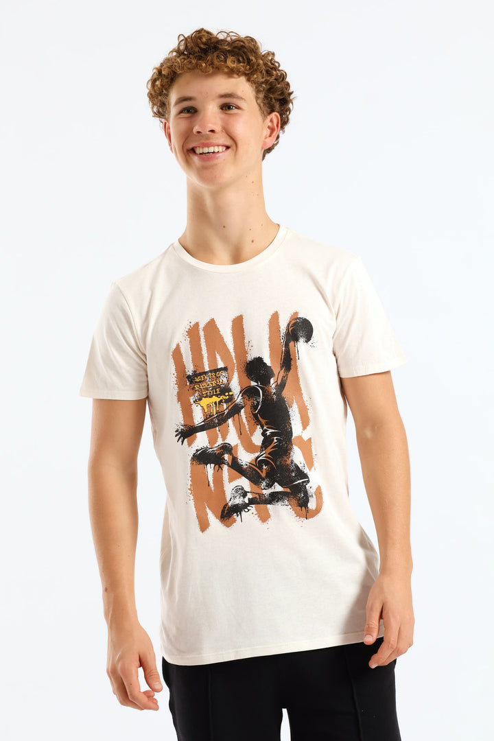 Boys Basketball Print Tee - Ivory