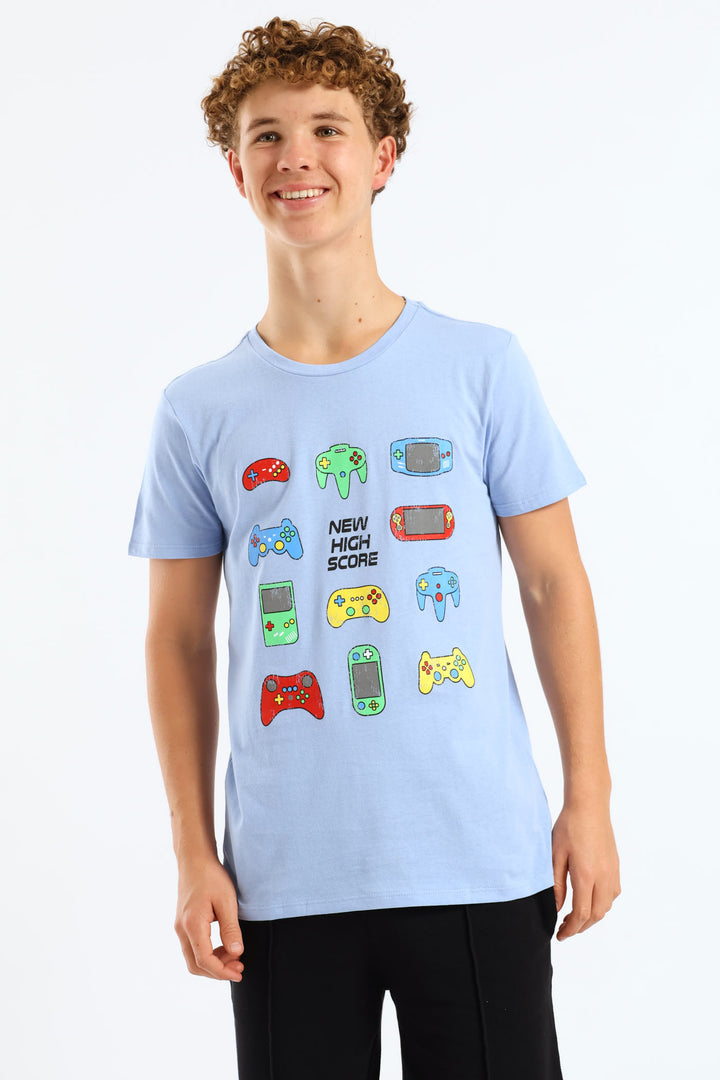 Boys Gaming Consoles Printed Tee - Blue