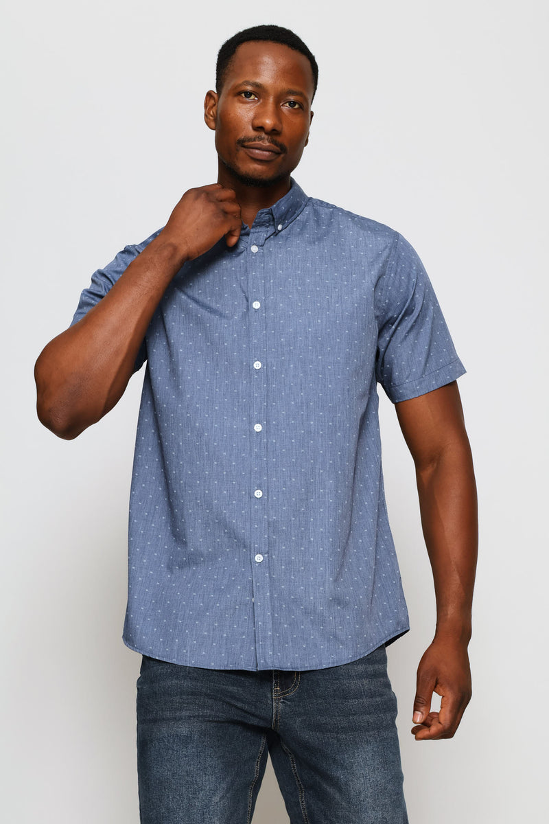 Chambray Printed Shirt - Blue