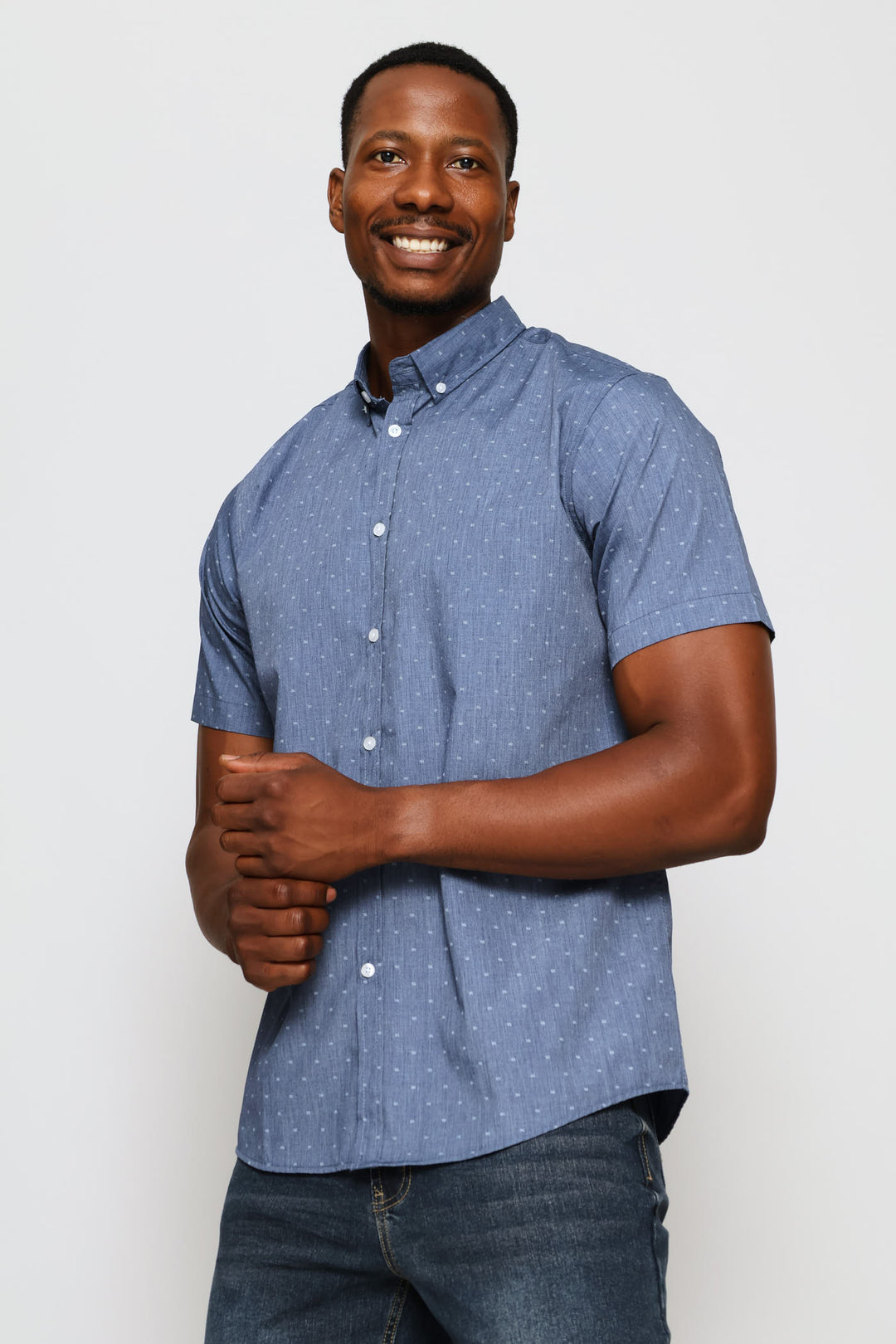 Chambray Printed Shirt - Blue