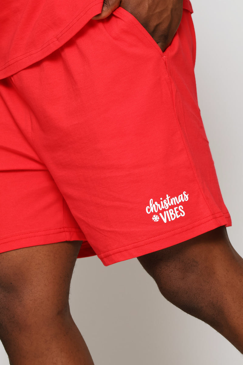 Christmas Vibes Knit Shorts - Red