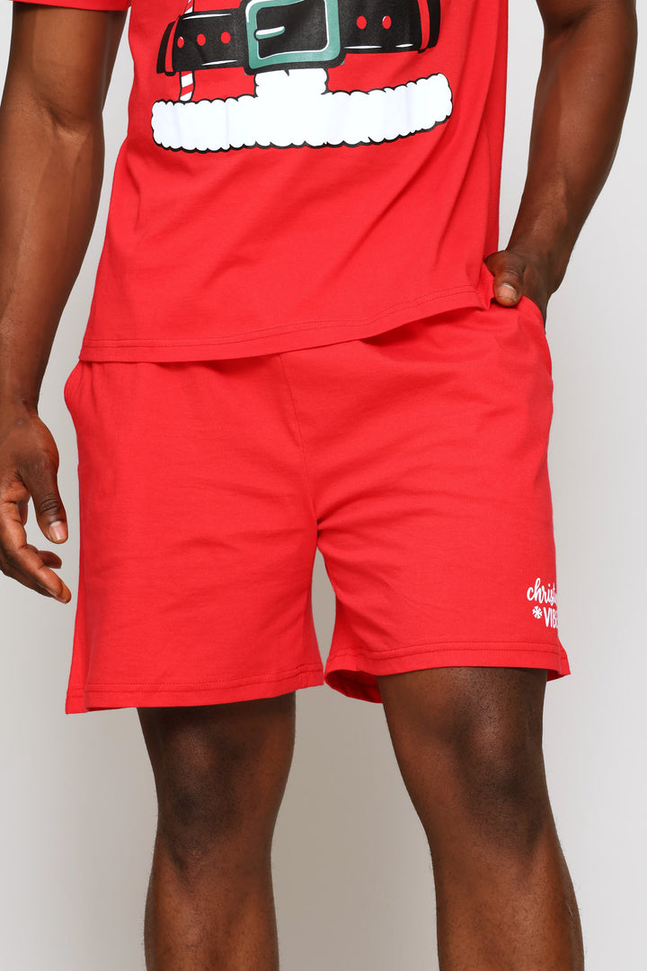 Christmas Vibes Knit Shorts - Red