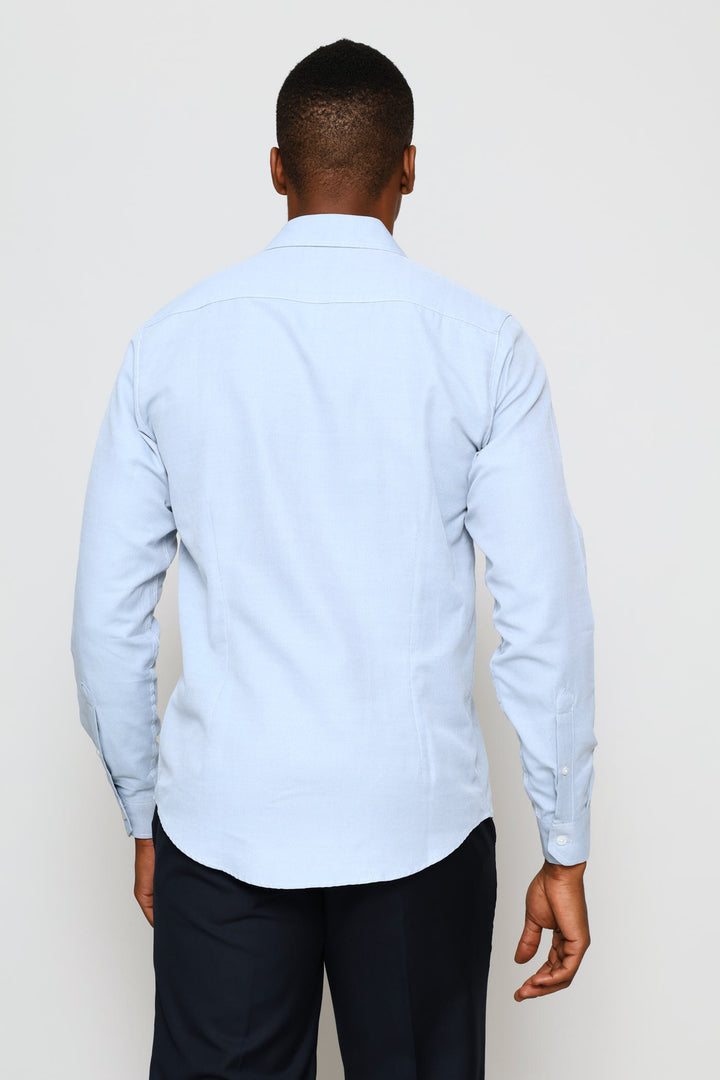 Slim Minimal Herringbone Textured Shirt - Light Blue