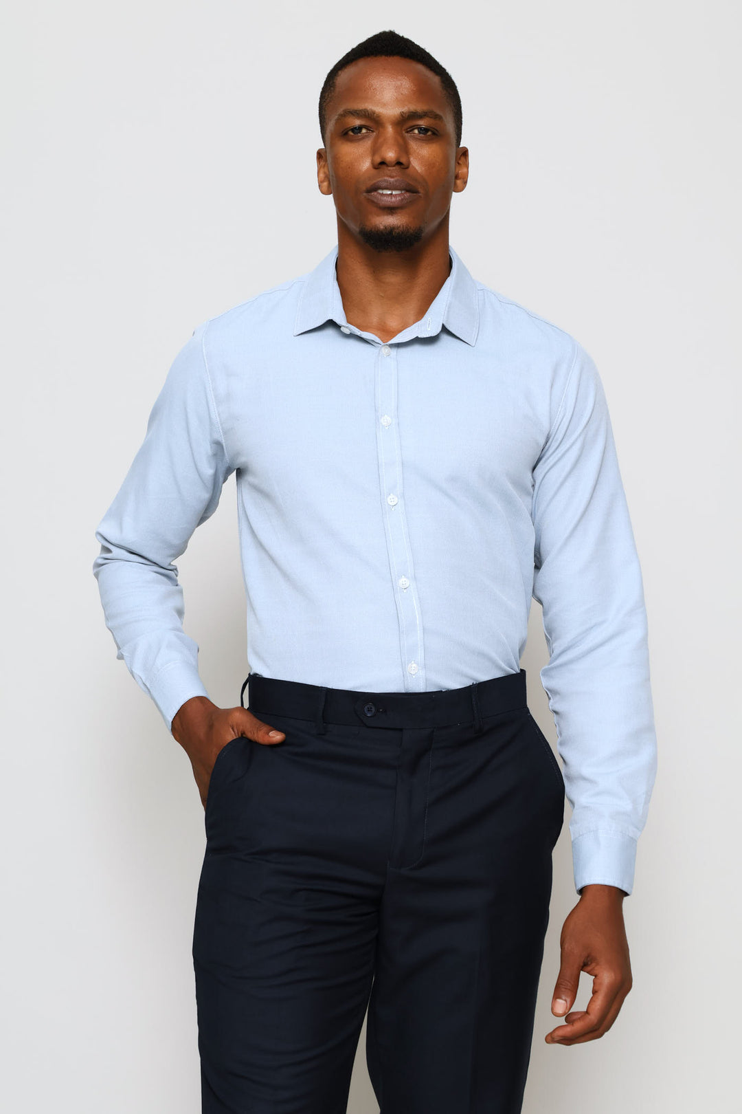 Slim Minimal Herringbone Textured Shirt - Light Blue