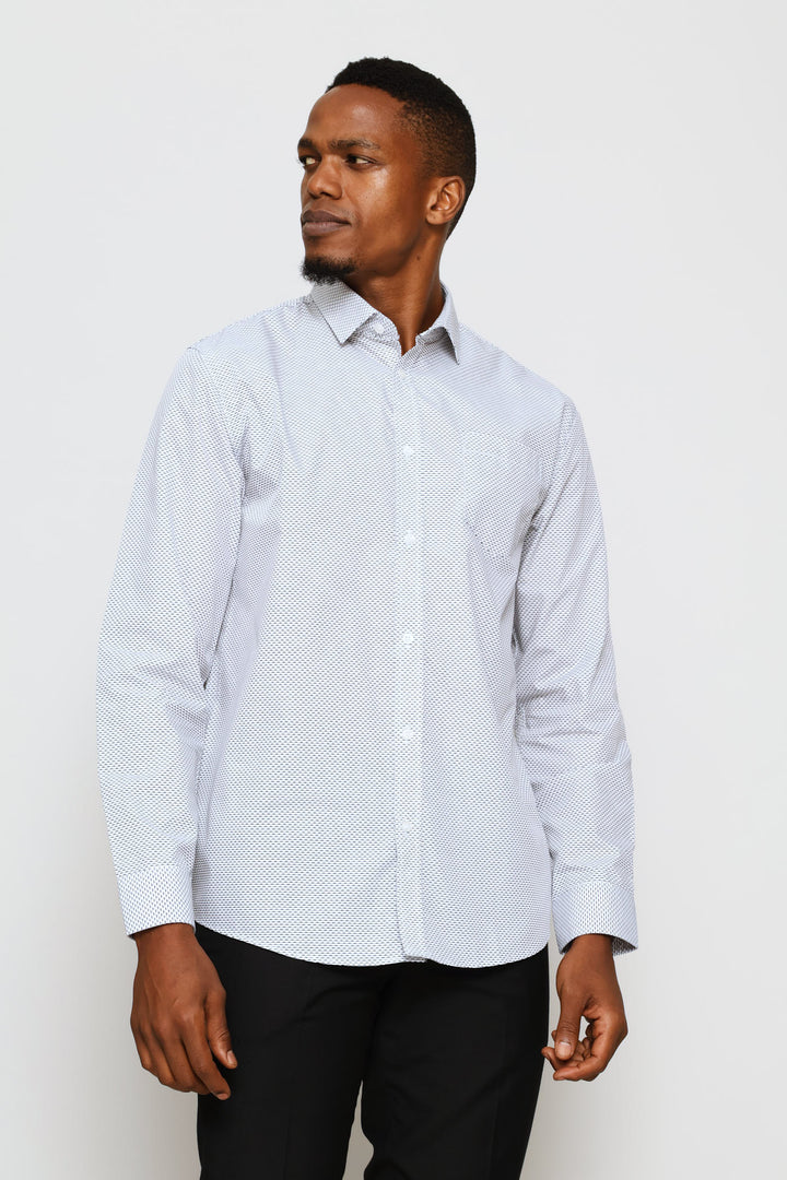 Regular Two-Tone Diamond Printed Shirt - Navy/Brown