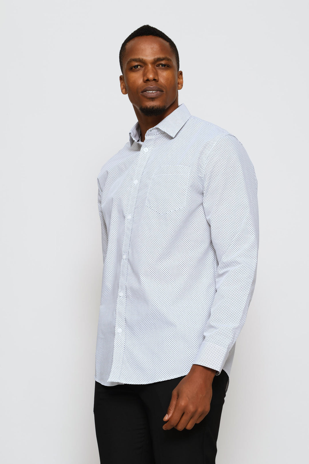 Regular Two-Tone Diamond Printed Shirt - Navy/Brown