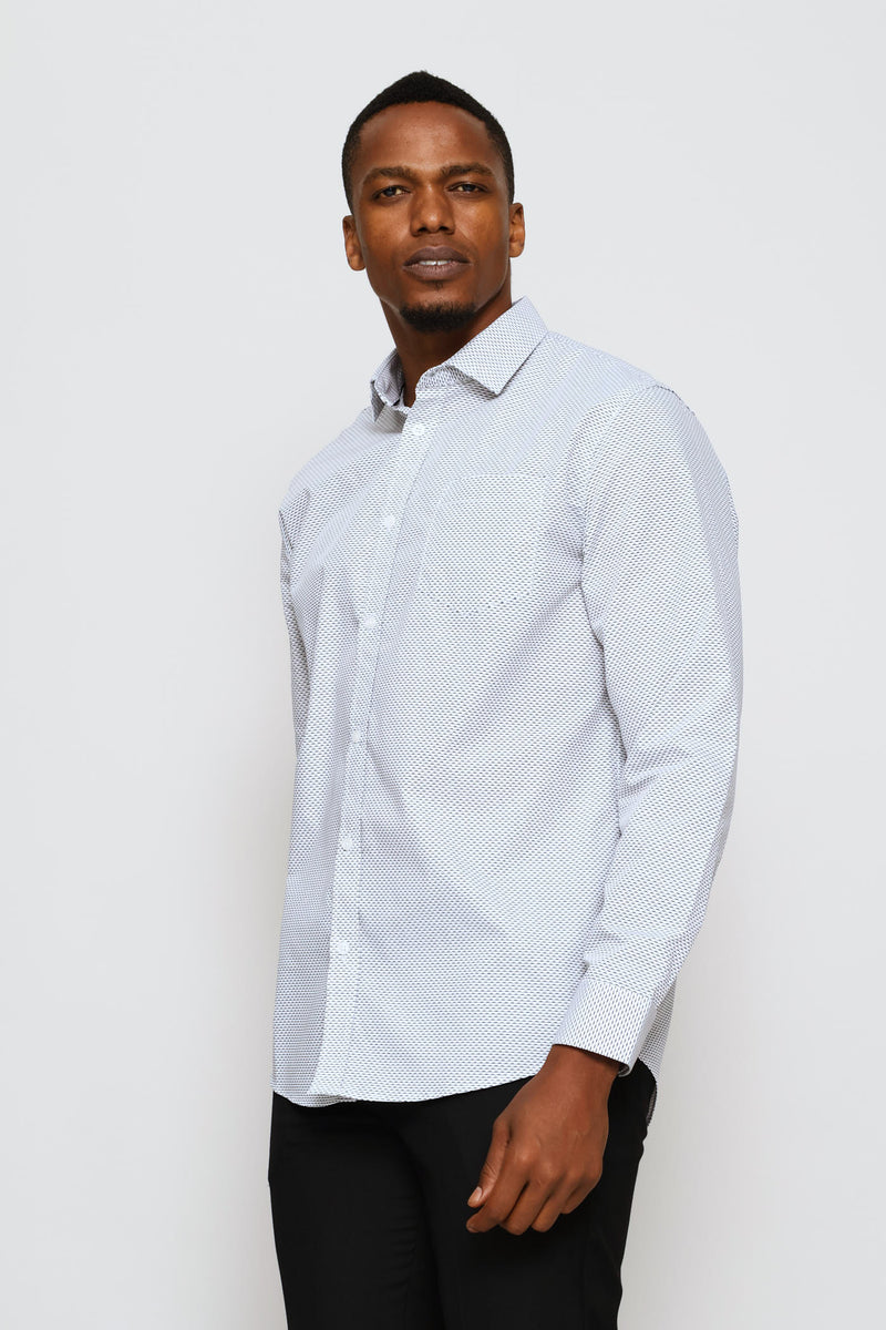 Regular Two-Tone Diamond Printed Shirt - Navy/Brown
