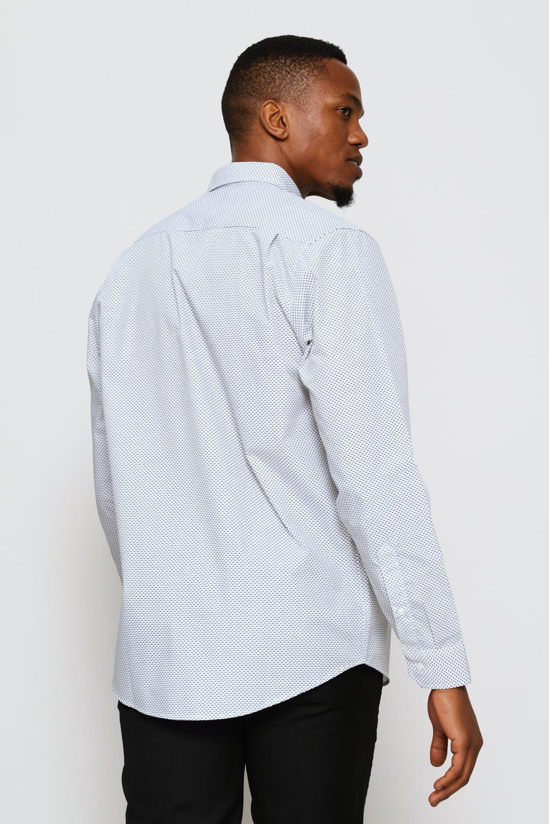 Regular Two-Tone Diamond Printed Shirt - Navy/Brown