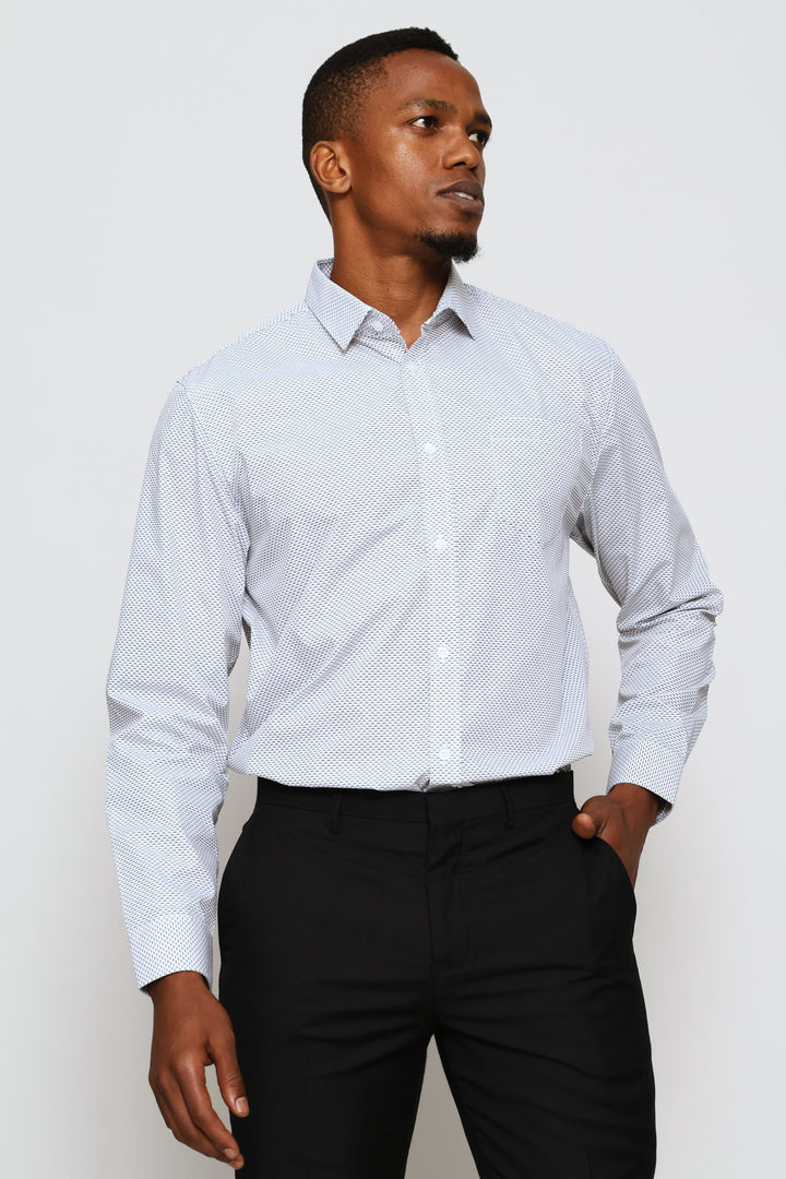 Regular Two-Tone Diamond Printed Shirt - Navy/Brown