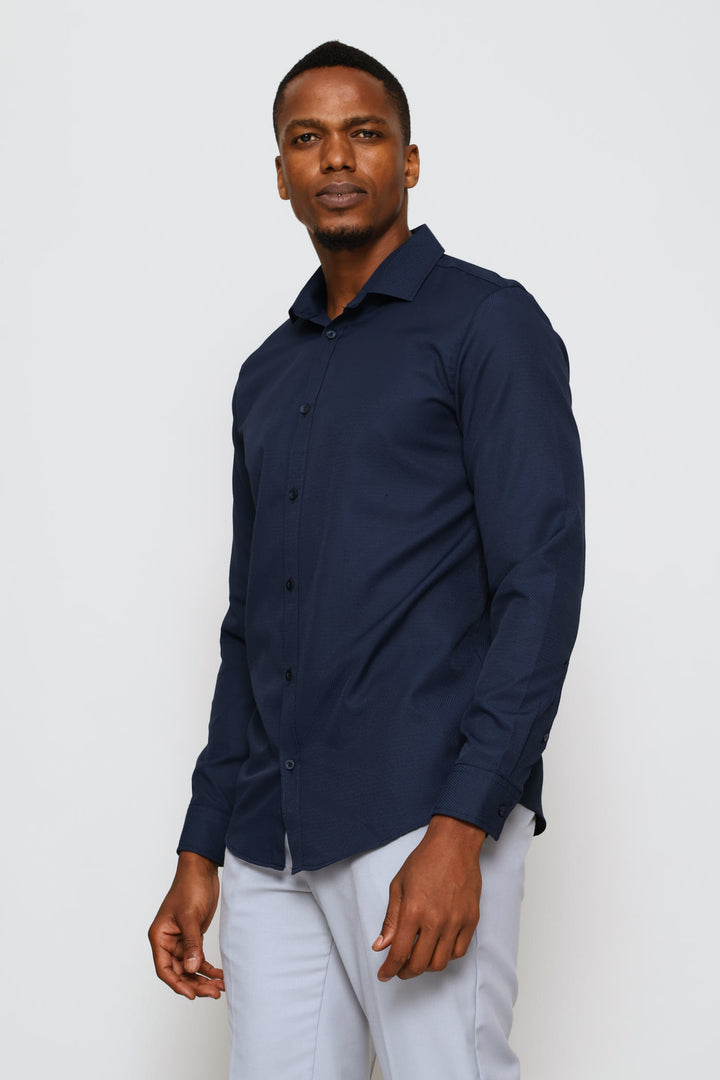 Slim Tonal Textured Shirt - Navy