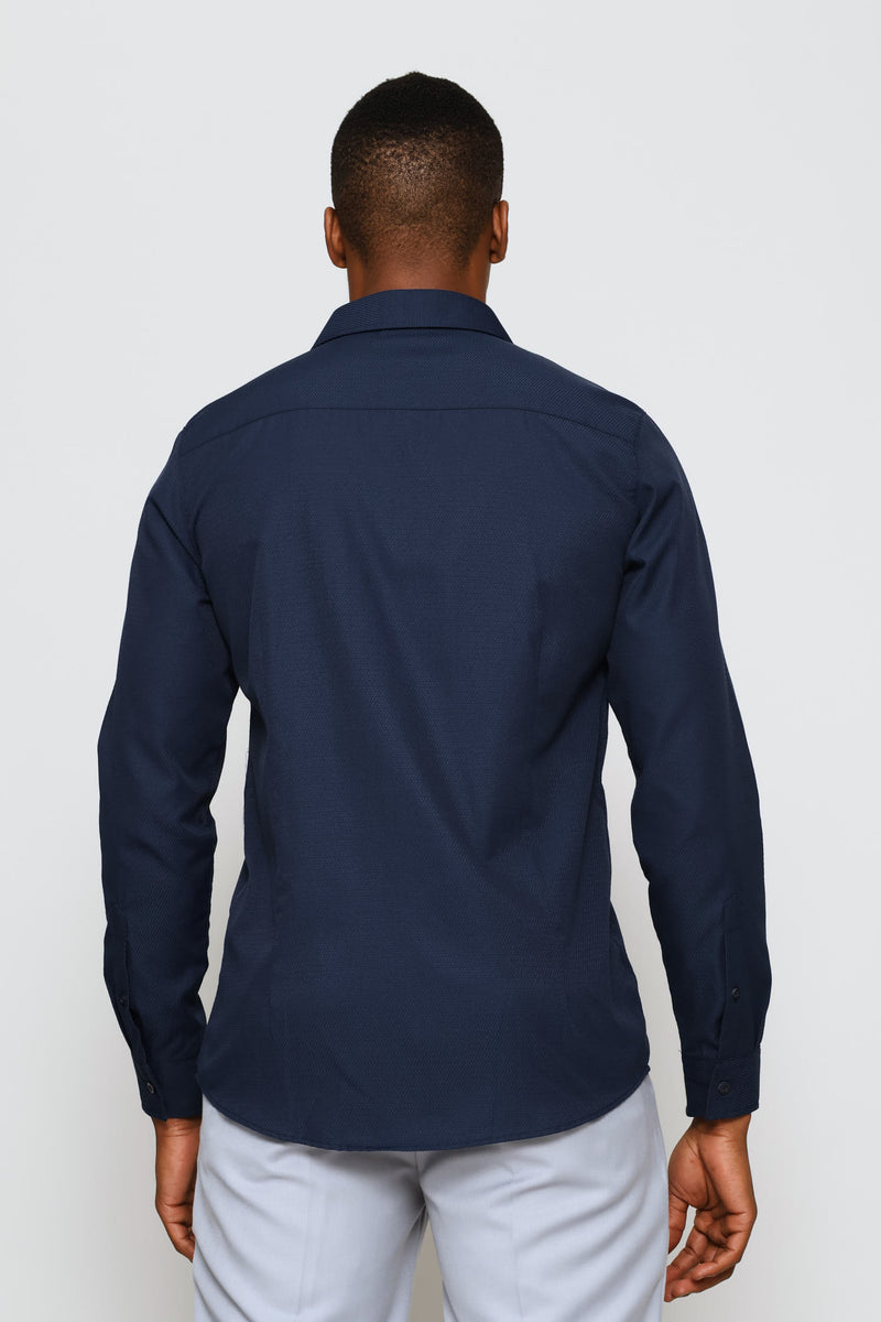Slim Tonal Textured Shirt - Navy