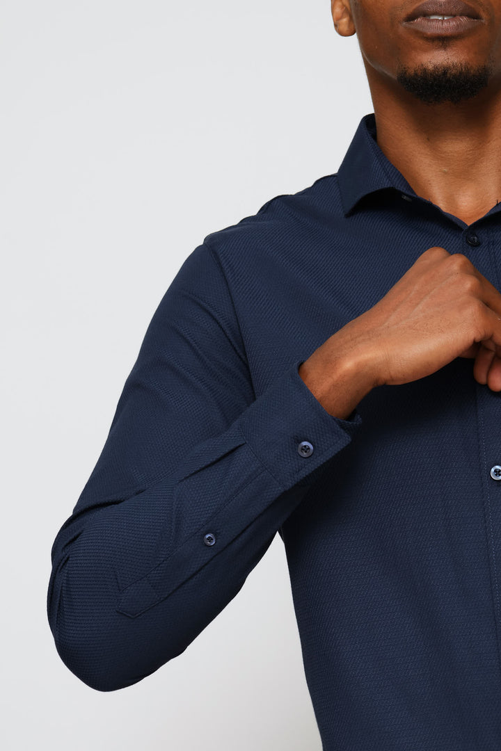 Slim Tonal Textured Shirt - Navy