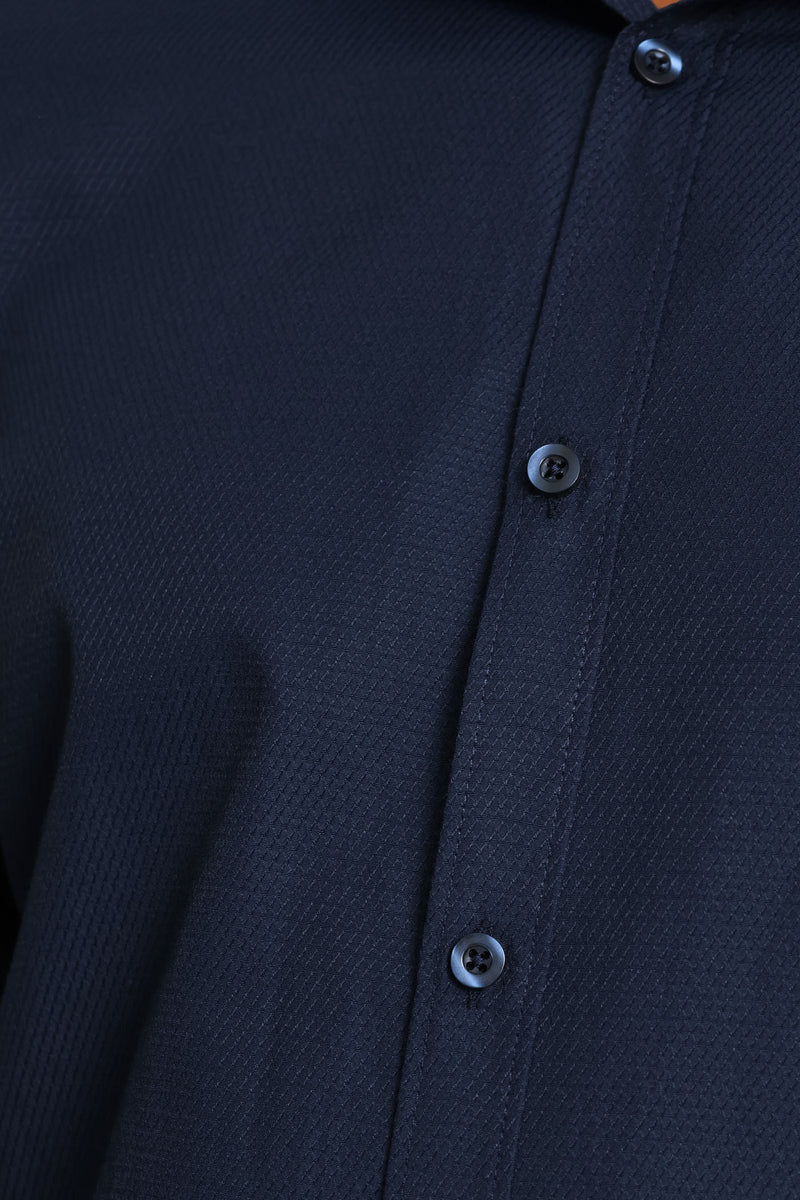 Slim Tonal Textured Shirt - Navy