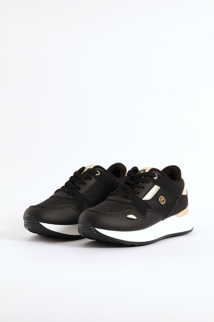 Gold Lurex Platform Sneaker - Black