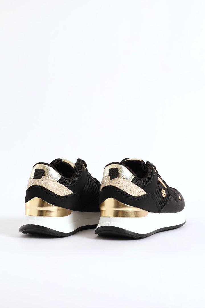 Gold Lurex Platform Sneaker - Black